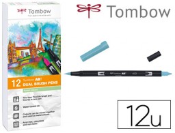 12 rotuladores Tombow acuarelables doble punta pincel colores pastel